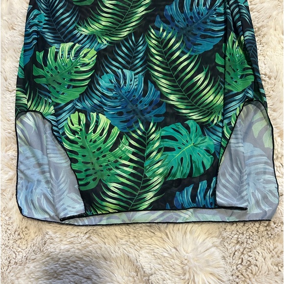 Tropical Print mesh halter mini dress cover up with side slits - Picture 3 of 4